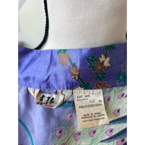 Vintage Purple Satin Peacock & Pink Lotus Open Kimono Robe - Picture 6 of 8